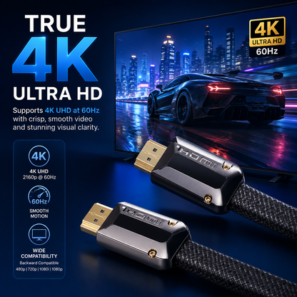 FLAT 4K HDMI CABLE 2.1 ULTRA HIGH SPEED GOLD PLATED BRAIDED LEAD 2160P 3D UHD