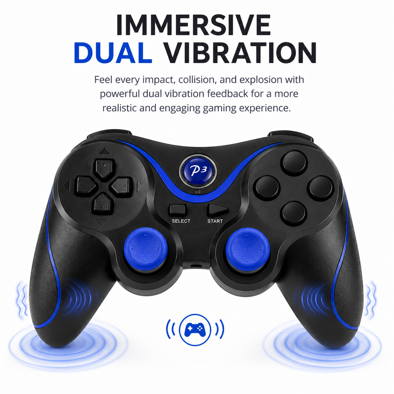 NEW RECHARGEABLE HIGH QUALITY BLUETOOTH WIRELESS GAMEPAD CONTROLLER FOR PS3 BLUE