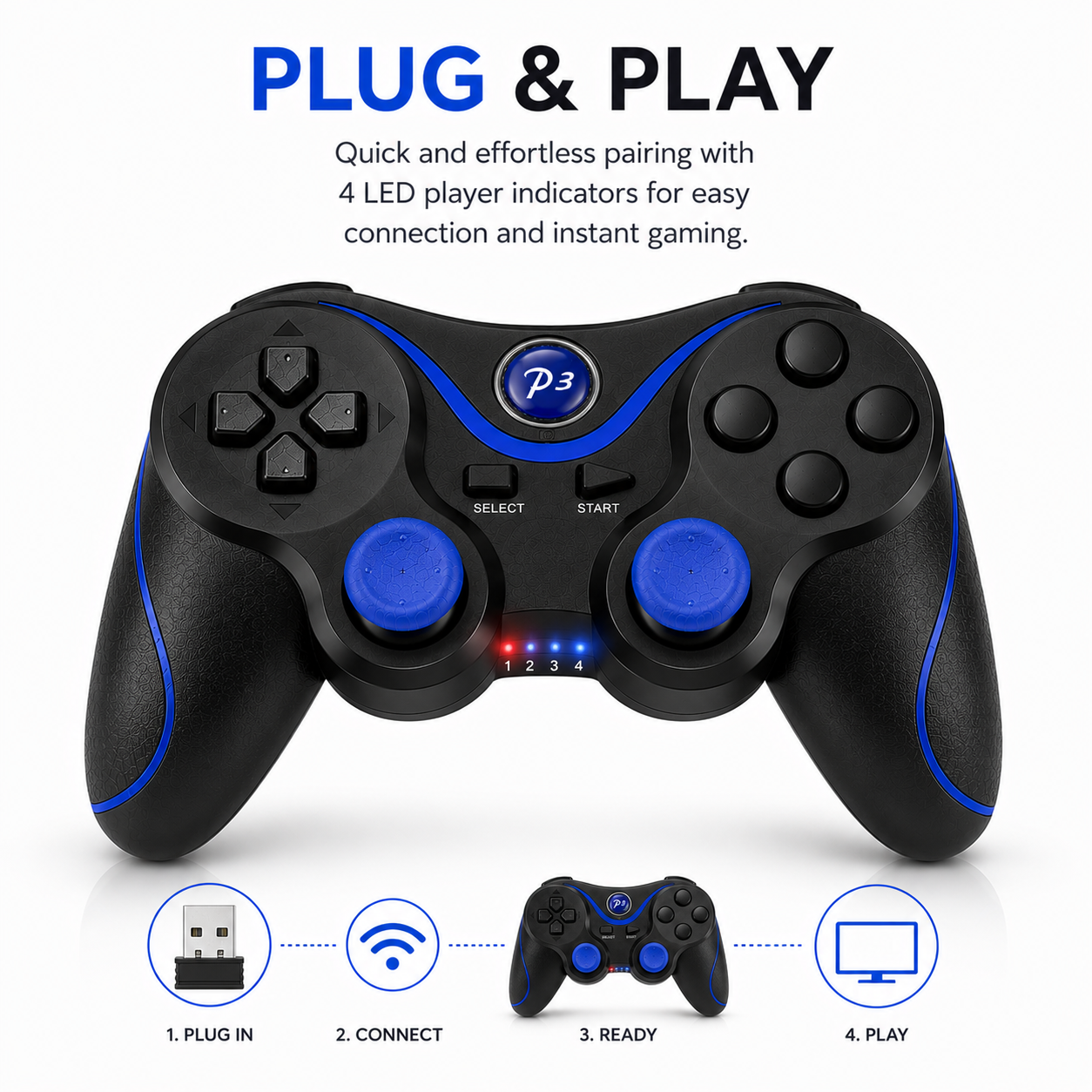 NEW RECHARGEABLE HIGH QUALITY BLUETOOTH WIRELESS GAMEPAD CONTROLLER FOR PS3 BLUE