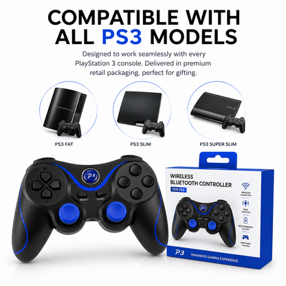 NEW RECHARGEABLE HIGH QUALITY BLUETOOTH WIRELESS GAMEPAD CONTROLLER FOR PS3 BLUE