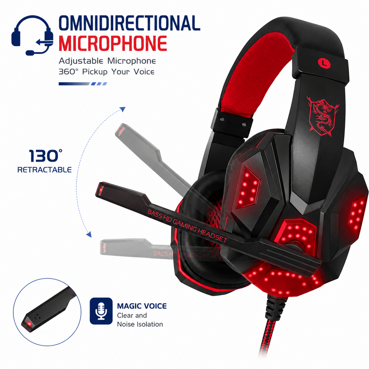 HEADSET HEADPHONE WITH MICROPHONE FOR XBOX ONE & S PS4 PRO LAPTOP Led Light