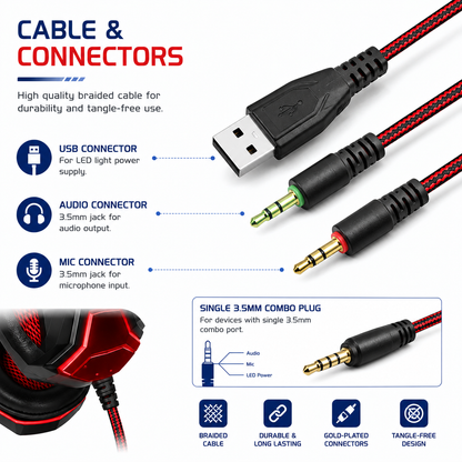 HEADSET HEADPHONE WITH MICROPHONE FOR XBOX ONE & S PS4 PRO LAPTOP Led Light