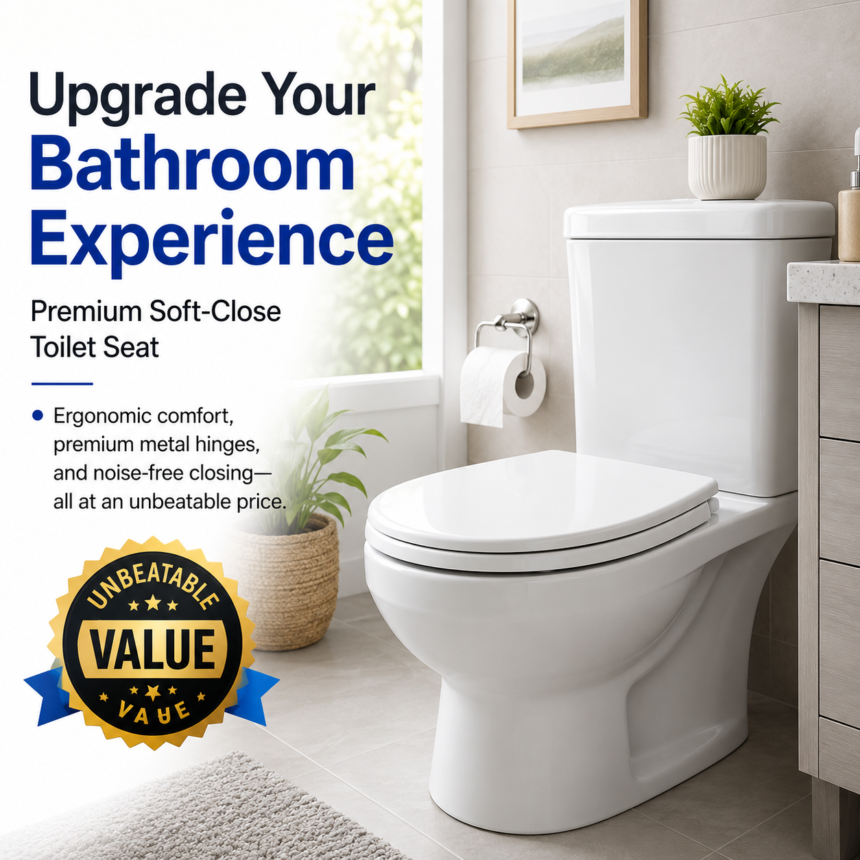 Kikzi® SOFT CLOSE TOILET SEAT LUXURY OVAL WITH METAL FIXING HINGES QUICK RELEASE