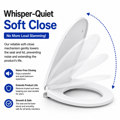 Kikzi® SOFT CLOSE TOILET SEAT LUXURY OVAL WITH METAL FIXING HINGES QUICK RELEASE
