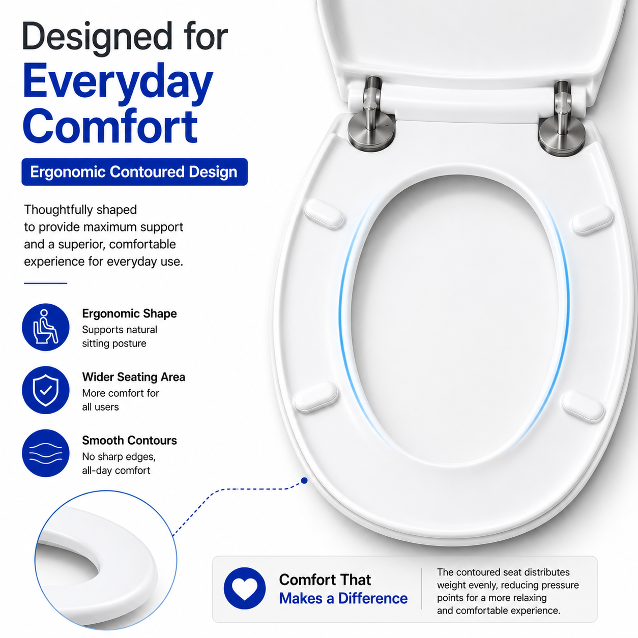 Kikzi® SOFT CLOSE TOILET SEAT LUXURY OVAL WITH METAL FIXING HINGES QUICK RELEASE