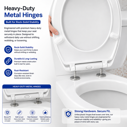 Kikzi® SOFT CLOSE TOILET SEAT LUXURY OVAL WITH METAL FIXING HINGES QUICK RELEASE