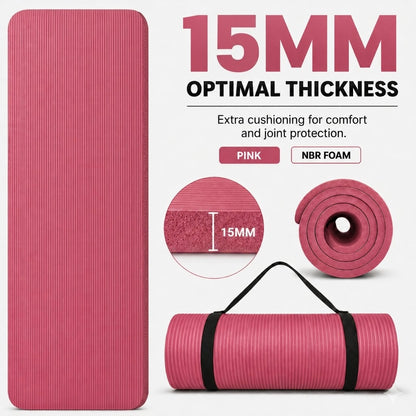 GYM MAT YOGA MAT 10MM 15MM THICK FITNESS PILATES WORKOUT GYMNASTICS + FREE STRAP