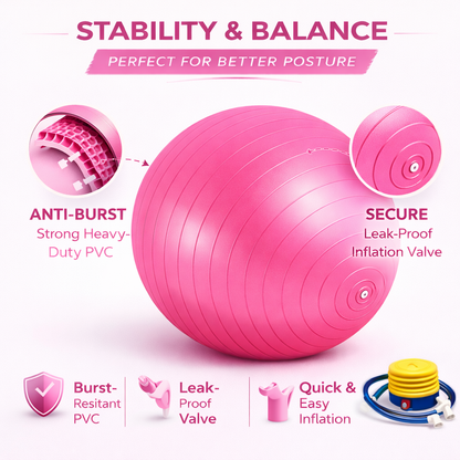 65cm GYM YOGA BALL ANTI BURST EXERCISE PREGNANCY SWISS FITNESS ABS + PUMP PINK