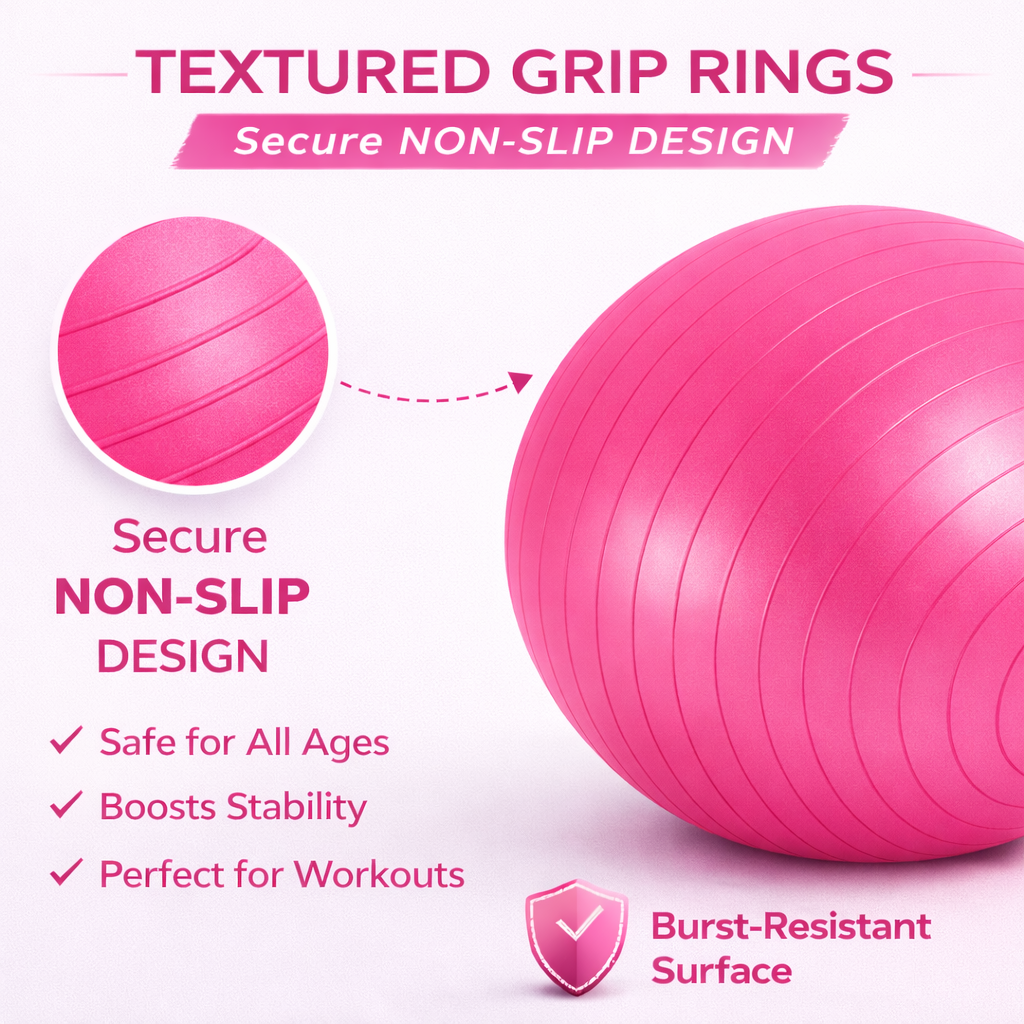 65cm GYM YOGA BALL ANTI BURST EXERCISE PREGNANCY SWISS FITNESS ABS + PUMP PINK