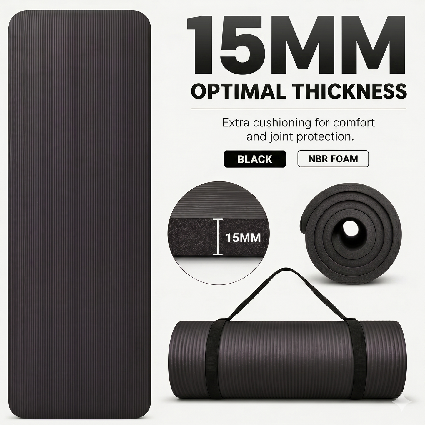 GYM MAT YOGA MAT 10MM 15MM THICK FITNESS PILATES WORKOUT GYMNASTICS + FREE STRAP