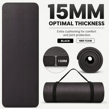GYM MAT YOGA MAT 10MM 15MM THICK FITNESS PILATES WORKOUT GYMNASTICS + FREE STRAP