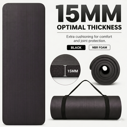 GYM MAT YOGA MAT 10MM 15MM THICK FITNESS PILATES WORKOUT GYMNASTICS + FREE STRAP