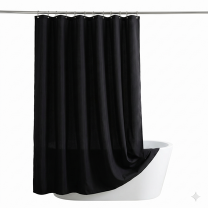 SHOWER CURTAIN 100% POLYESTER FABRIC MODERN DESIGNER WASHABLE + 12 HOOKS 180*180 (Black)