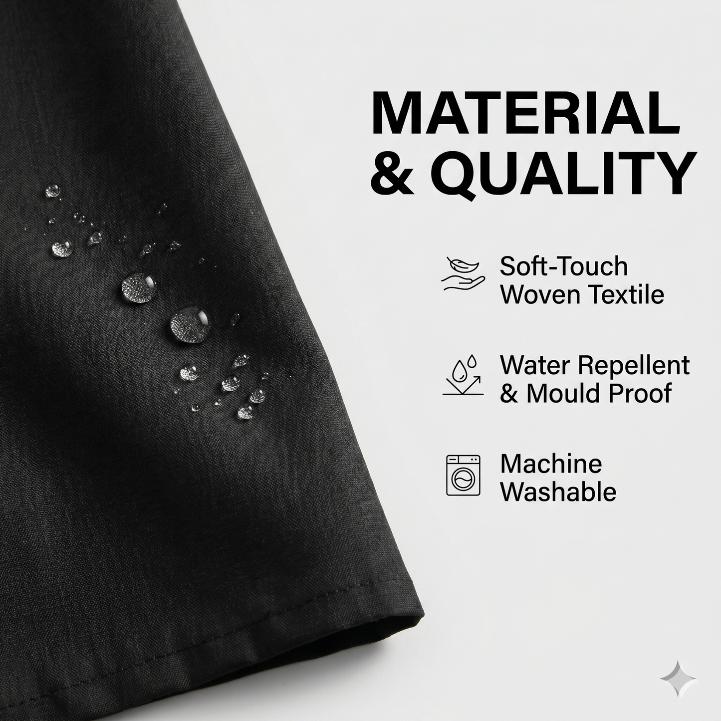 SHOWER CURTAIN 100% POLYESTER FABRIC MODERN DESIGNER WASHABLE + 12 HOOKS 180*180 (Black)