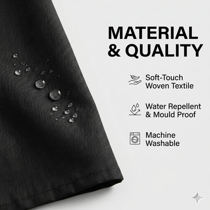SHOWER CURTAIN 100% POLYESTER FABRIC MODERN DESIGNER WASHABLE + 12 HOOKS 180*180 (Black)