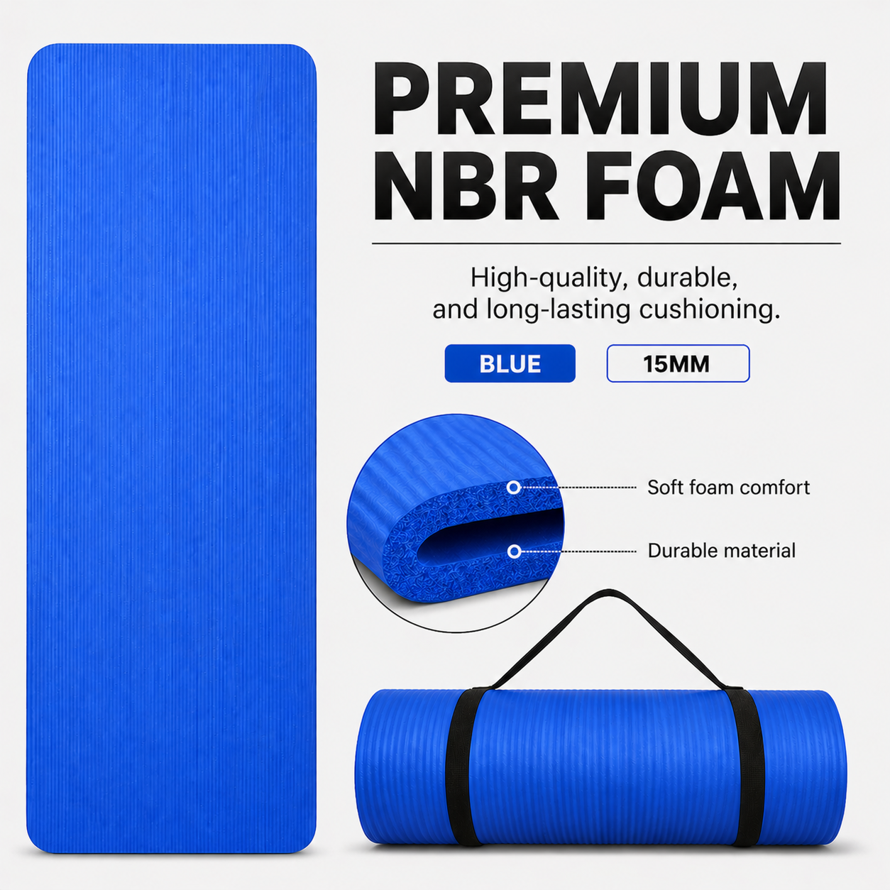 GYM MAT YOGA MAT 10MM 15MM THICK FITNESS PILATES WORKOUT GYMNASTICS + FREE STRAP