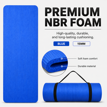 GYM MAT YOGA MAT 10MM 15MM THICK FITNESS PILATES WORKOUT GYMNASTICS + FREE STRAP