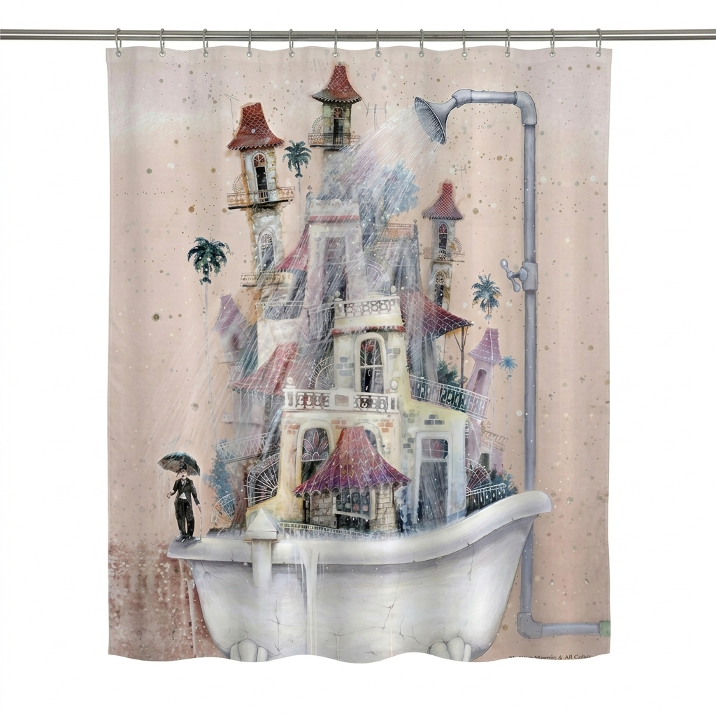 SHOWER CURTAIN 100% POLYESTER FABRIC MODERN DESIGNER WASHABLE + 12 HOOKS 180*180