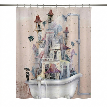 SHOWER CURTAIN 100% POLYESTER FABRIC MODERN DESIGNER WASHABLE + 12 HOOKS 180*180