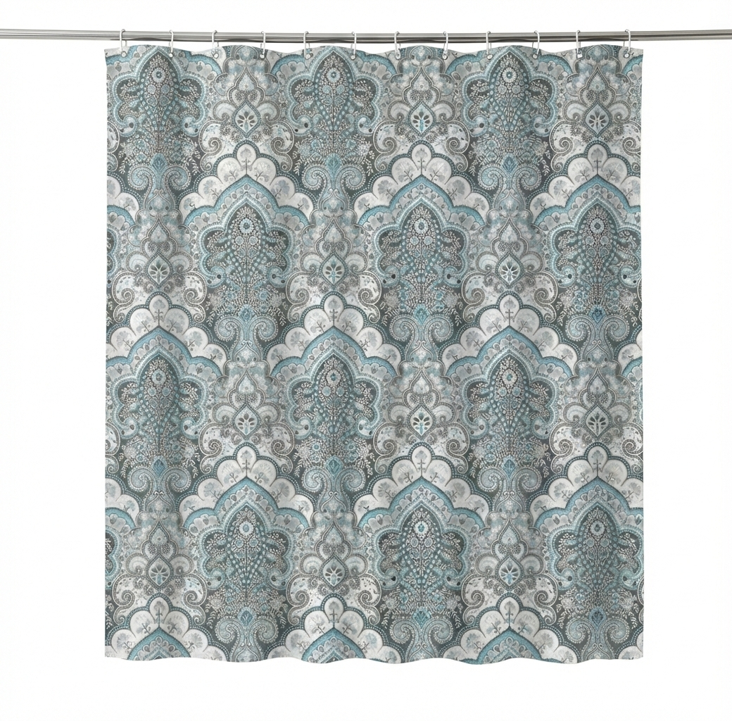 SHOWER CURTAIN 100% POLYESTER FABRIC MODERN DESIGNER WASHABLE + 12 HOOKS 180*180