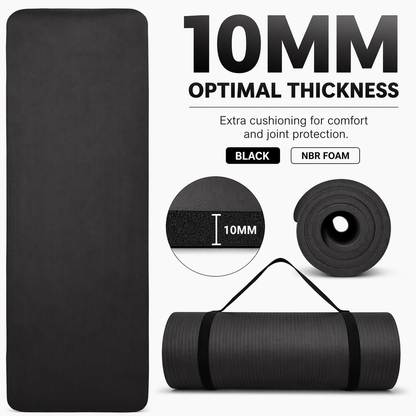 GYM MAT YOGA MAT 10MM 15MM THICK FITNESS PILATES WORKOUT GYMNASTICS + FREE STRAP