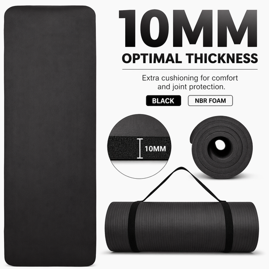 GYM MAT YOGA MAT 10MM 15MM THICK FITNESS PILATES WORKOUT GYMNASTICS + FREE STRAP