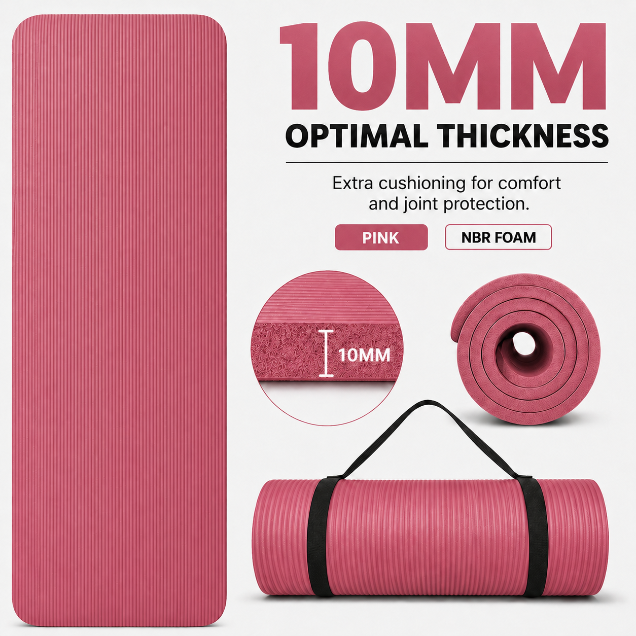 GYM MAT YOGA MAT 10MM 15MM THICK FITNESS PILATES WORKOUT GYMNASTICS + FREE STRAP