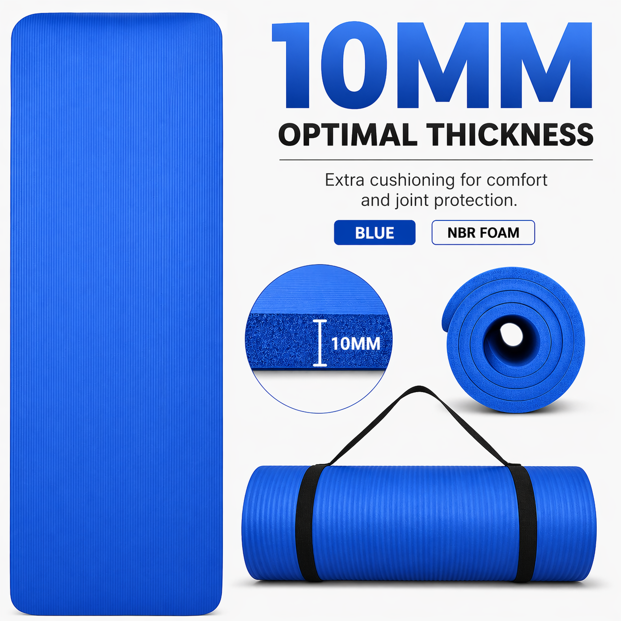 GYM MAT YOGA MAT 10MM 15MM THICK FITNESS PILATES WORKOUT GYMNASTICS + FREE STRAP