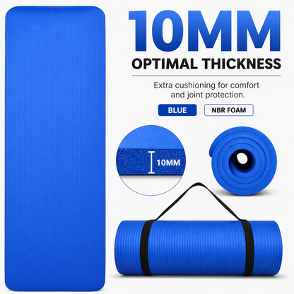 GYM MAT YOGA MAT 10MM 15MM THICK FITNESS PILATES WORKOUT GYMNASTICS + FREE STRAP
