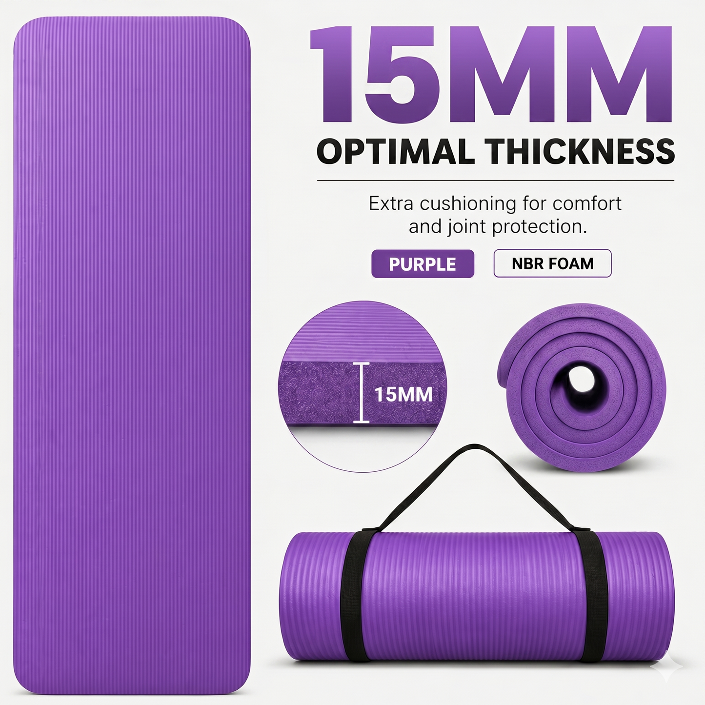 GYM MAT YOGA MAT 10MM 15MM THICK FITNESS PILATES WORKOUT GYMNASTICS + FREE STRAP