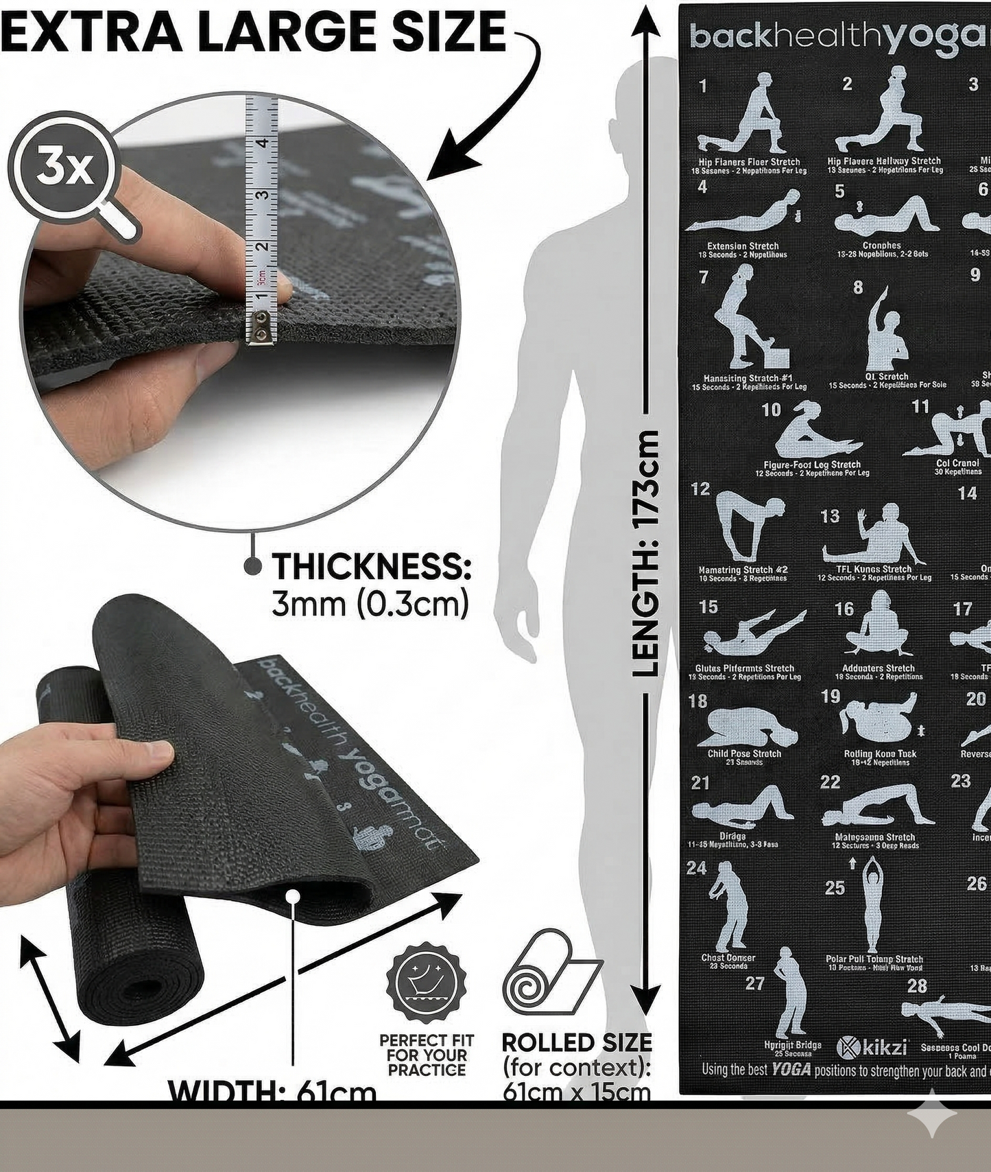28 POSITION EXERCISE GYM YOGA MAT GUIDE FITNESS PILATES WORKOUT PHYSIO NON SLIP