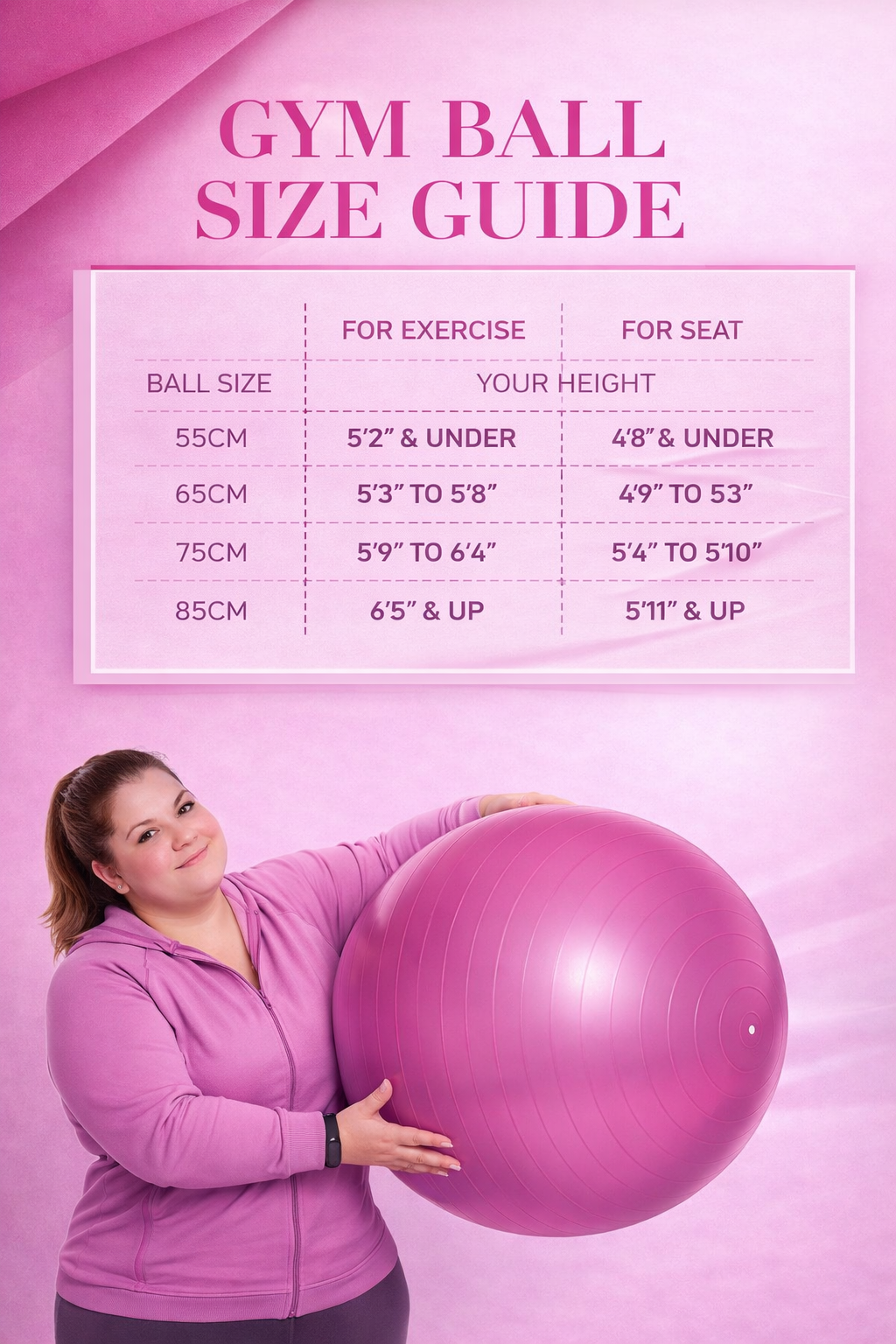 65cm GYM YOGA BALL ANTI BURST EXERCISE PREGNANCY SWISS FITNESS ABS + PUMP PINK