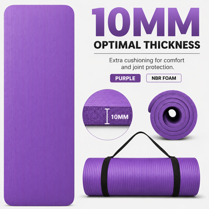 GYM MAT YOGA MAT 10MM 15MM THICK FITNESS PILATES WORKOUT GYMNASTICS + FREE STRAP