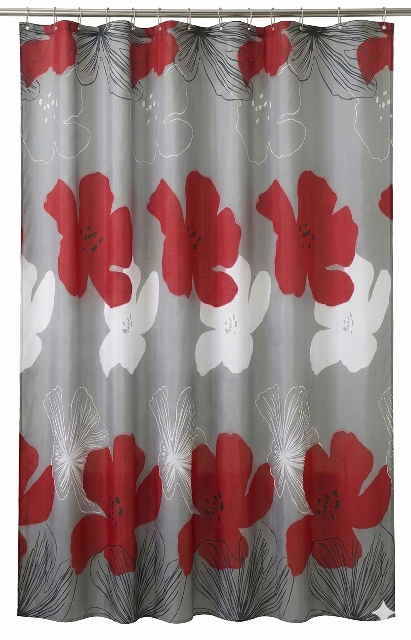 SHOWER CURTAIN 100% POLYESTER FABRIC MODERN DESIGNER WASHABLE + 12 HOOKS 180*180