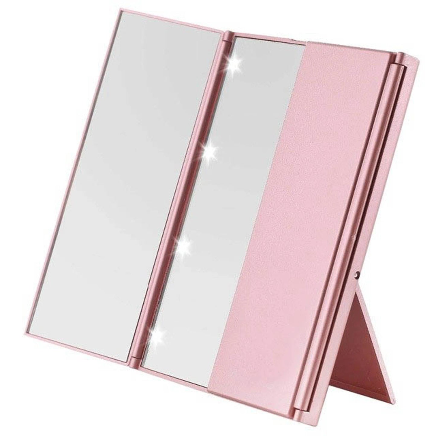 Tri Fold 8 LED Travel Mirror Cosmetic Makeup Foldable Compact Pocket with Stand