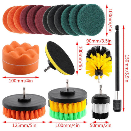 22x Drill Cleaning Brush Set Power Drill Attachment Grout Tile Cleaner Scrub UK