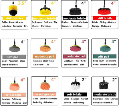 22x Drill Cleaning Brush Set Power Drill Attachment Grout Tile Cleaner Scrub UK