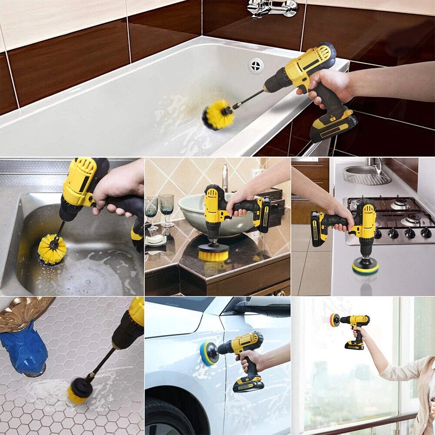 22x Drill Cleaning Brush Set Power Drill Attachment Grout Tile Cleaner Scrub UK