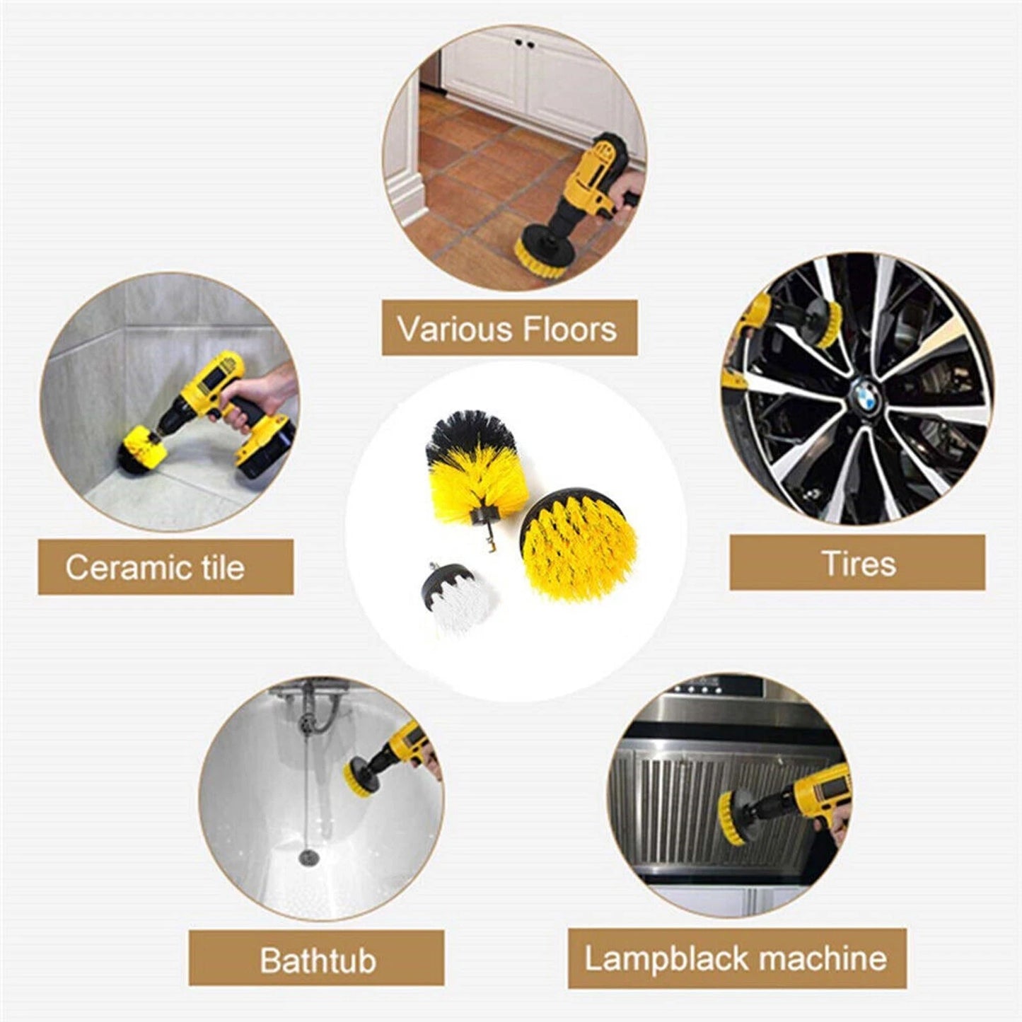 22x Drill Cleaning Brush Set Power Drill Attachment Grout Tile Cleaner Scrub UK