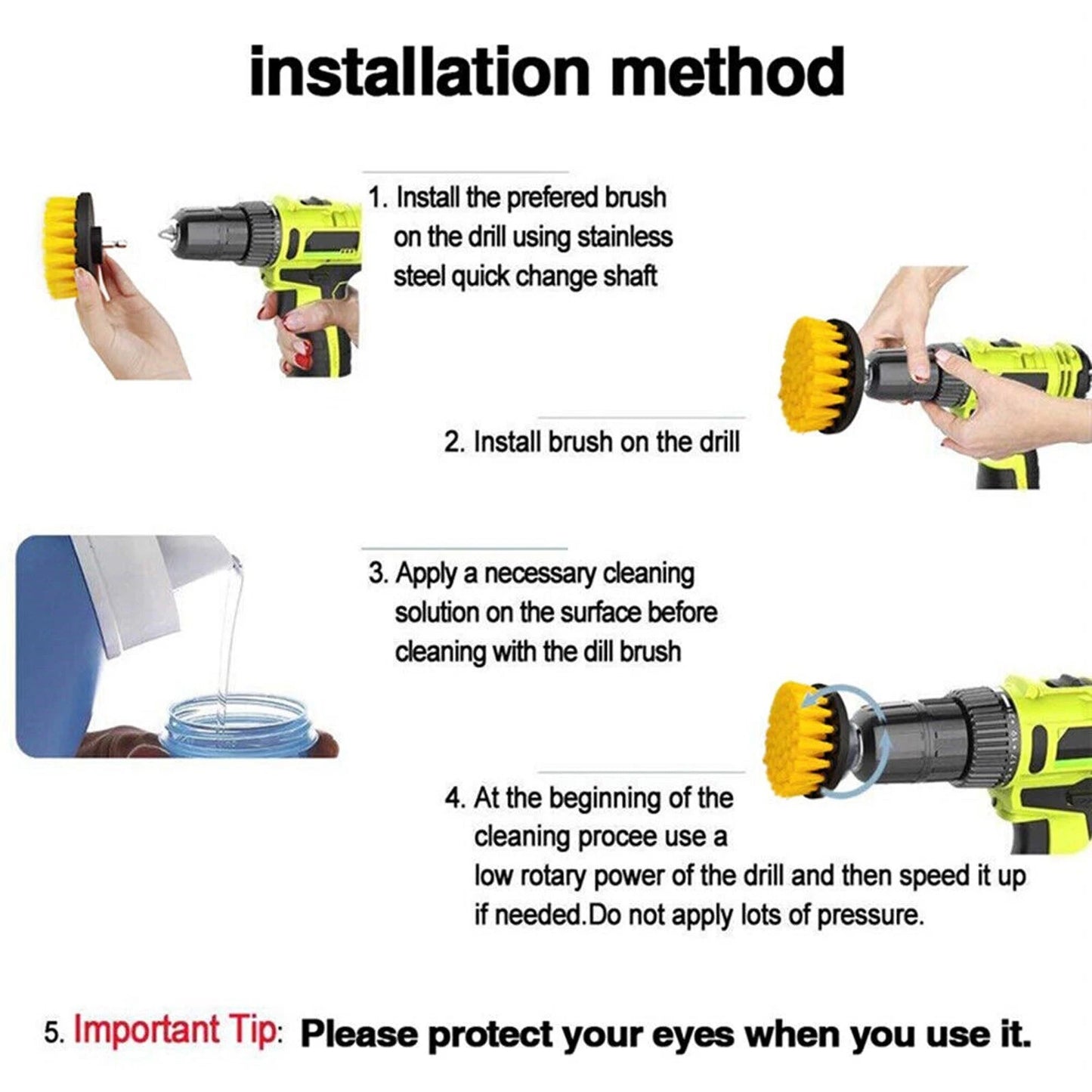 22x Drill Cleaning Brush Set Power Drill Attachment Grout Tile Cleaner Scrub UK