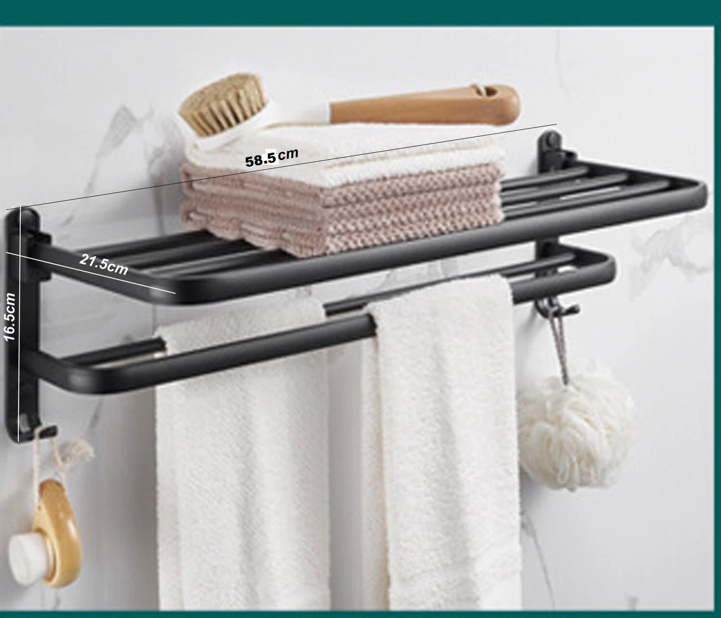 Double black Towel Rail Holder Wall Mounted Bathroom Rack Shelf Stainless Steel