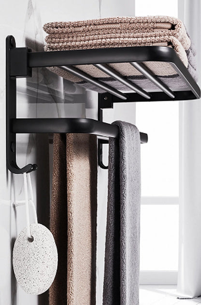 Double black Towel Rail Holder Wall Mounted Bathroom Rack Shelf Stainless Steel