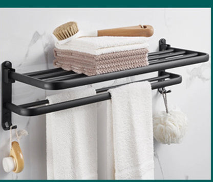 Double black Towel Rail Holder Wall Mounted Bathroom Rack Shelf Stainless Steel