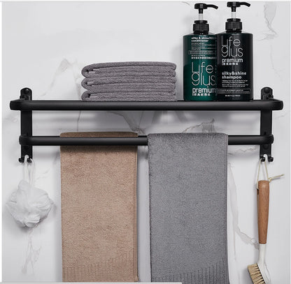 Double black Towel Rail Holder Wall Mounted Bathroom Rack Shelf Stainless Steel