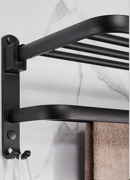 Double black Towel Rail Holder Wall Mounted Bathroom Rack Shelf Stainless Steel