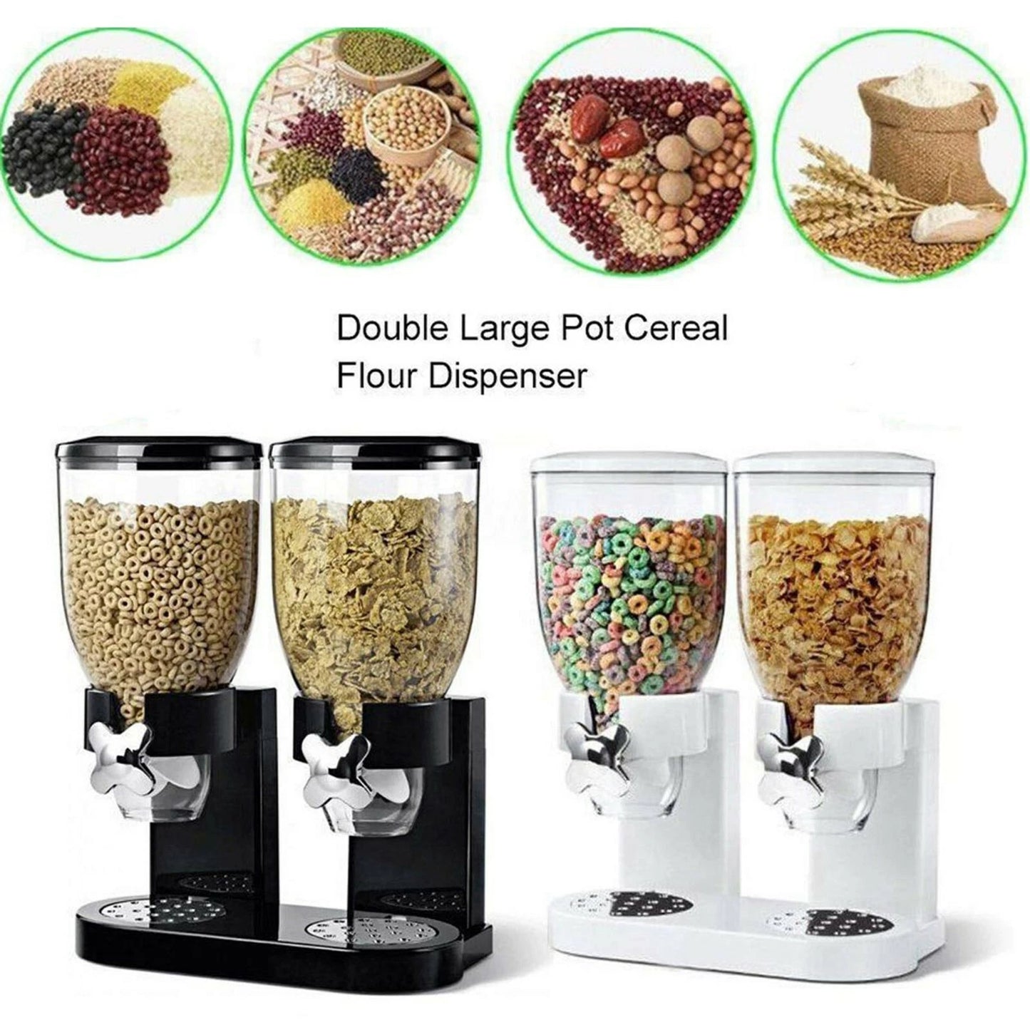 DOUBLE CEREAL DISPENSER DRY FOOD PASTA FLOUR RICE STORAGE CONTAINER MACHINE UK