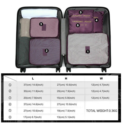 6PCS Travel Set Luggage Organizer Bag Pack Cube Storage Clothes Underwear