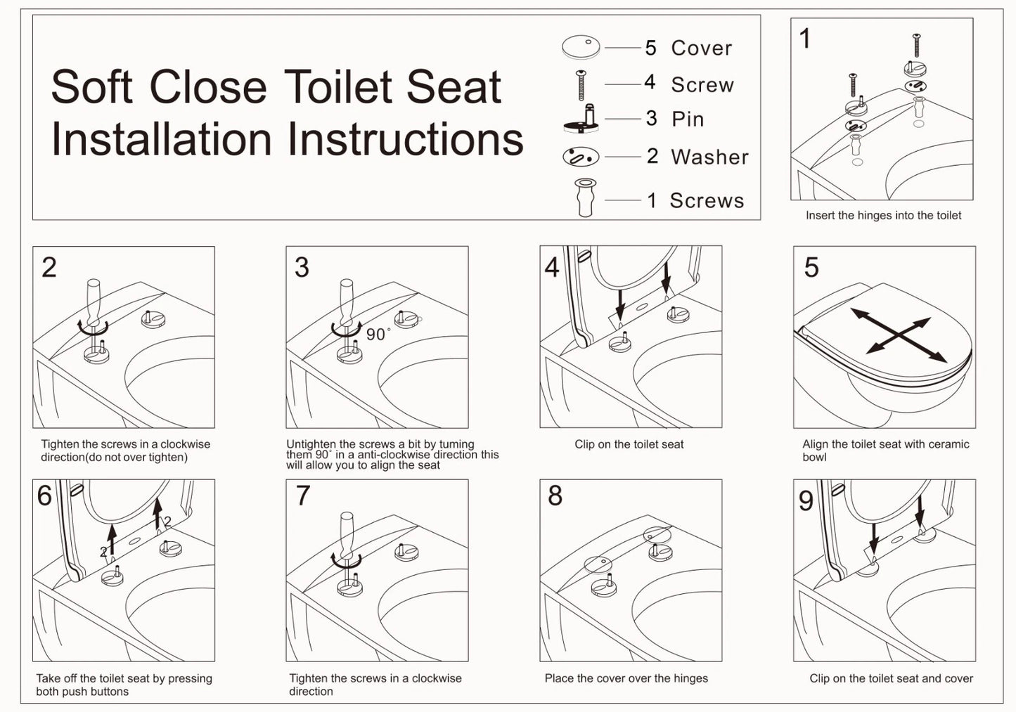Kikzi® SOFT CLOSE TOILET SEAT LUXURY OVAL WITH METAL FIXING HINGES QUICK RELEASE
