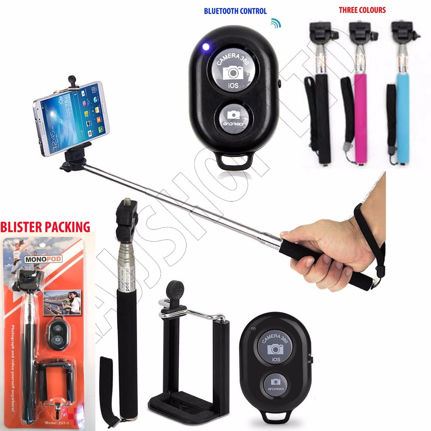 1X 2X 5X TELESCOPIC SELFIE STICK MONOPOD BLUETOOTH SHUTTER REMOTE MOBILE HOLDER