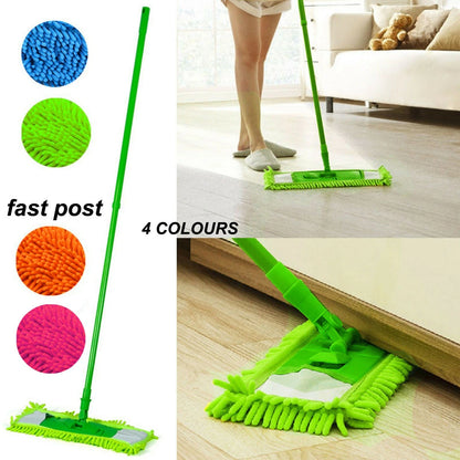 EXTENDABLE MICROFIBRE MOP SWEEPER CLEANER WOODEN LAMINATE TILE FLOOR WET DRY UK